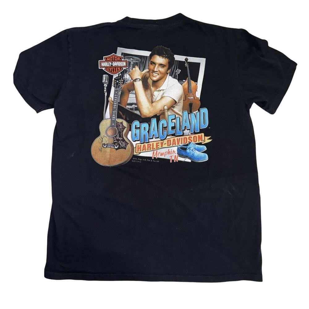 Graceland Memphis Black Harley Davidson Elvis Motorcycle Biker 2011 Tee Shirt LG